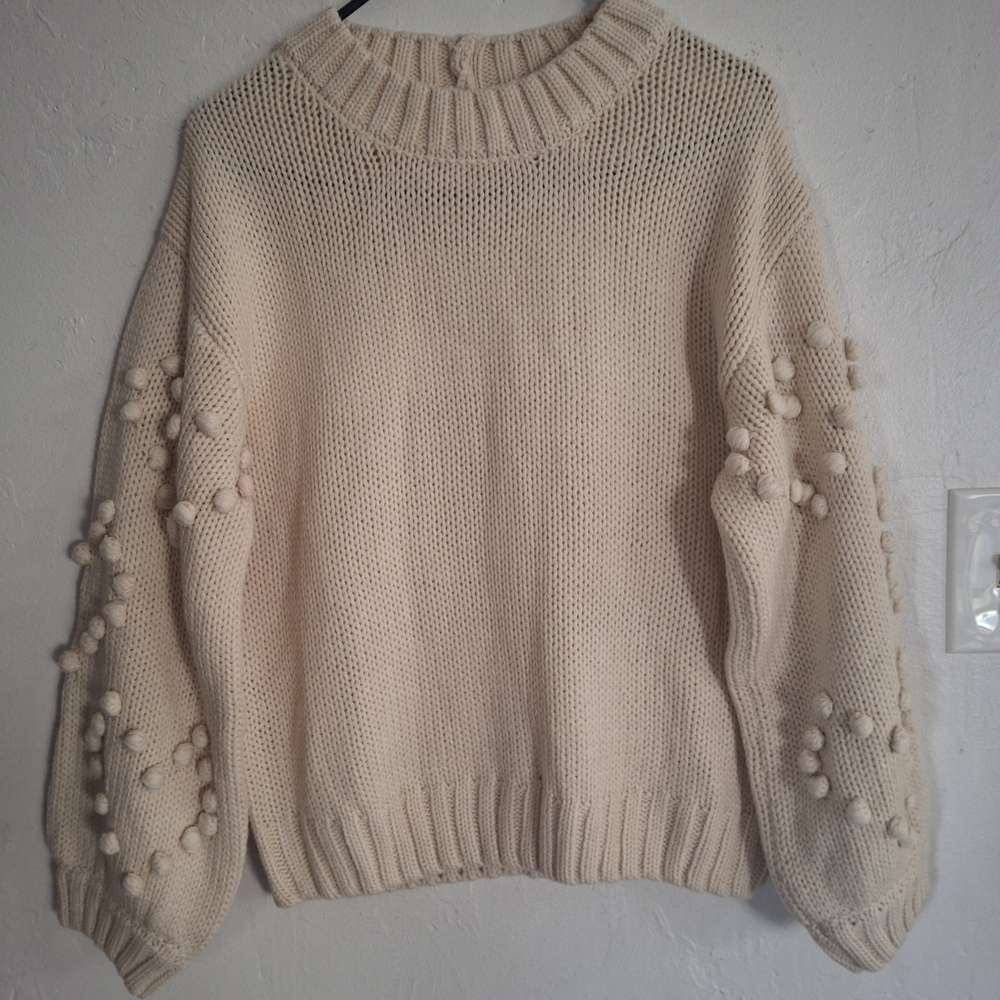 Blu Pepper Cream Pom-Pom Sweater Size M.